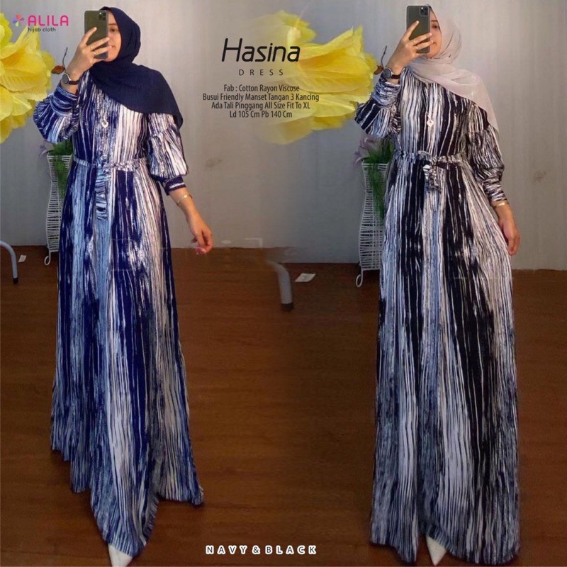 HASINA MAXY by Uwais : gamis wanita berkualitas nyaman halus adem busui rayon original cantik
