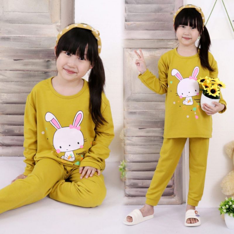 setelan panjang piyama  anak import girl 1-10 tahun/ setelan panjang import anak cewe / baju tidur import anak / hokah kids