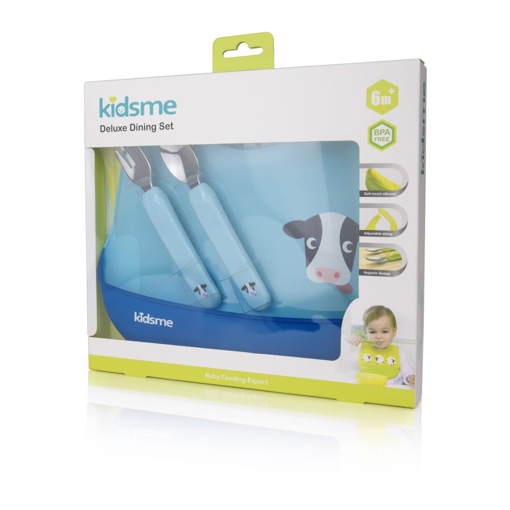 KIDSME DELUXE DINING SET/ ALAT MAKAN BAYI/ BIB SILICONE/ SENDOK GARPU MAKAN