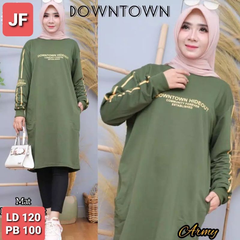 JF Tunik Kaos Wanita Lengan Panjang Jumbo Dewasa Babyterry Terbaru Kekinian Xxl Wanita Muslimah Terbaru DOWNTOWN LD 120 PB 100