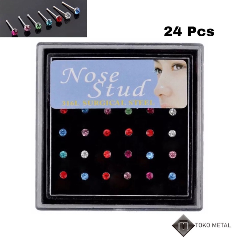 ANTING HIDUNG/NOSE STUD BOX MIKA 24 PCS UNTUK WANITA &amp; PRIA [ TOKOMETAL ]