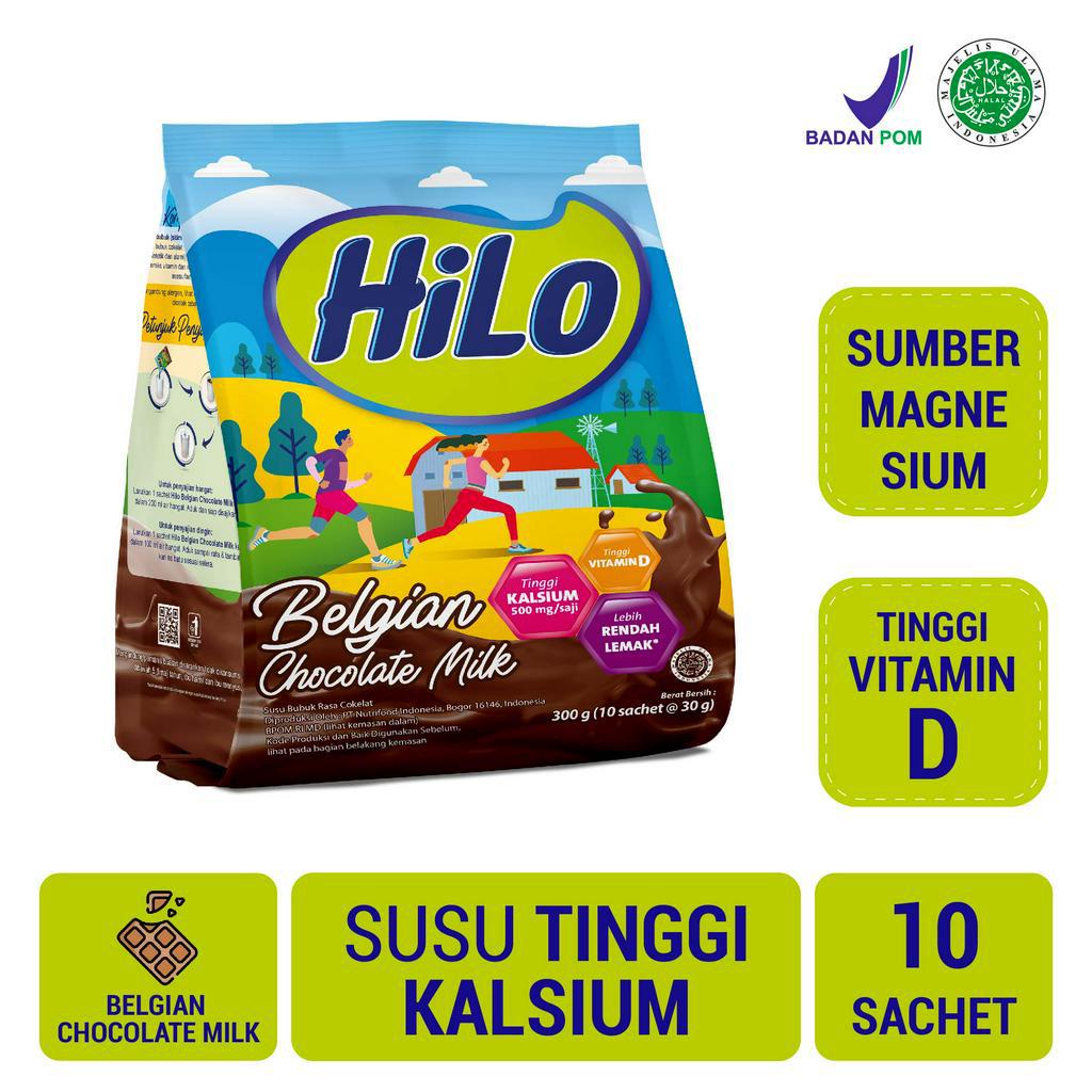 (COD) HiLo Active Belgian Chocolate 300 gram (10 Sachet) - Susu Tinggi Kalsium Berkualitas