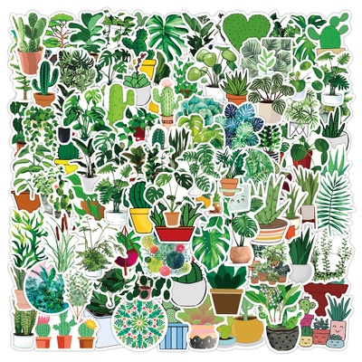 50/100Pieces Green Plant Pattern Waterproof Laptop Luggage Case Decoration Stickers