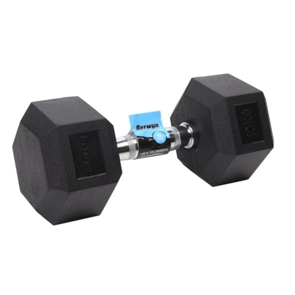 BERWYN 10KG HEXAGONAL RUBBERISED DUMBBELL / DUMBELL (LAPISAN KARET)