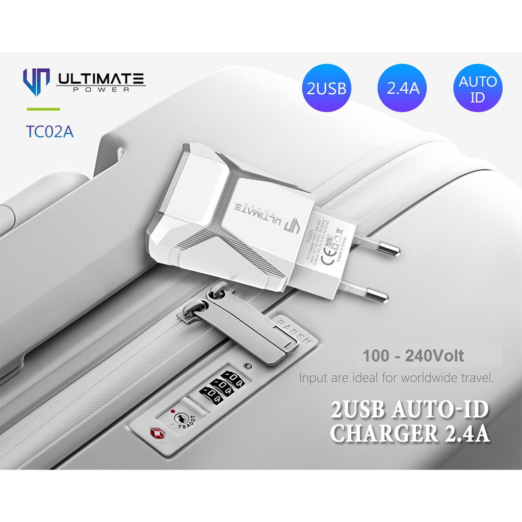 Adapter charger 2.4A Ultimate Power TC02A 2USB Auto-iD Charger 2.4A free Micro USB Cable