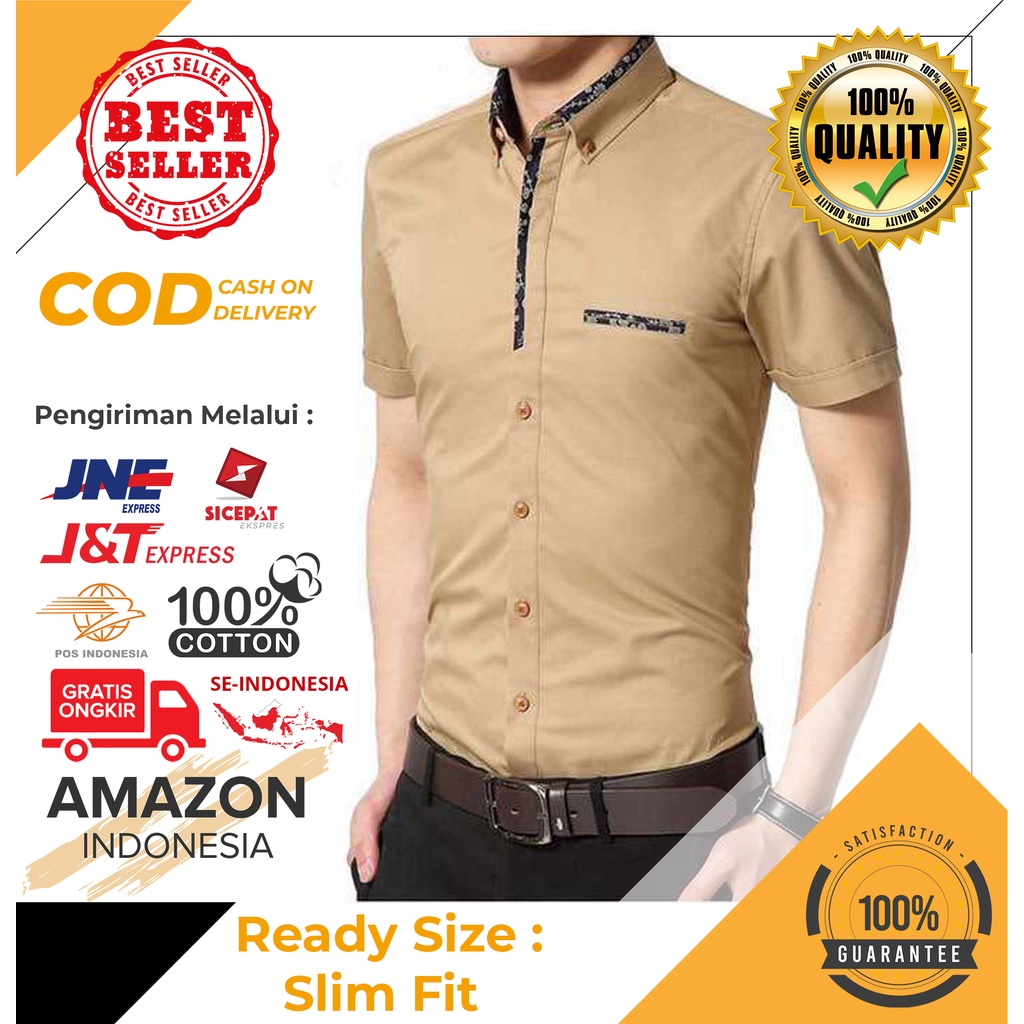 Kemeja Pria Boyi Top Man Jovan Khakis Lengan Pendek Kasual Polos Formal Kerja