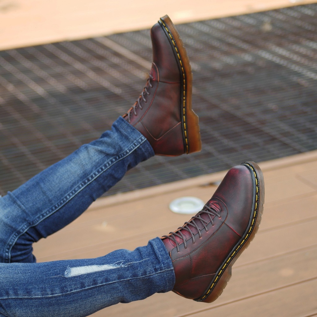 SVEND 02 MAROON ORIGINAL x GREATA Sepatu Kulit Sapi Asli Pria Boots Casual Semi Formal Vintage Jalan Hangout Kuliah Kerja Kantor Boot Model Docmart Classic Genuine Leather Shoes Bikers Touring Footwear Big Size Ukuran Besar Jumbo 44 Keren Branded 2 0.2