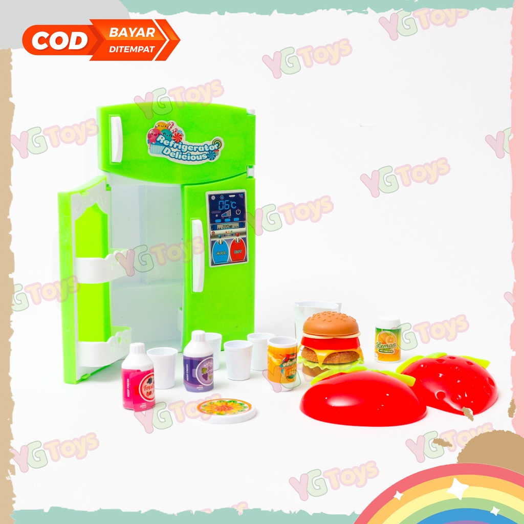 YGtoys Mainan Kulkas Kulkasan Anak Perempuan Masak Masakan Dapur Set Mini Makanan Lengkap