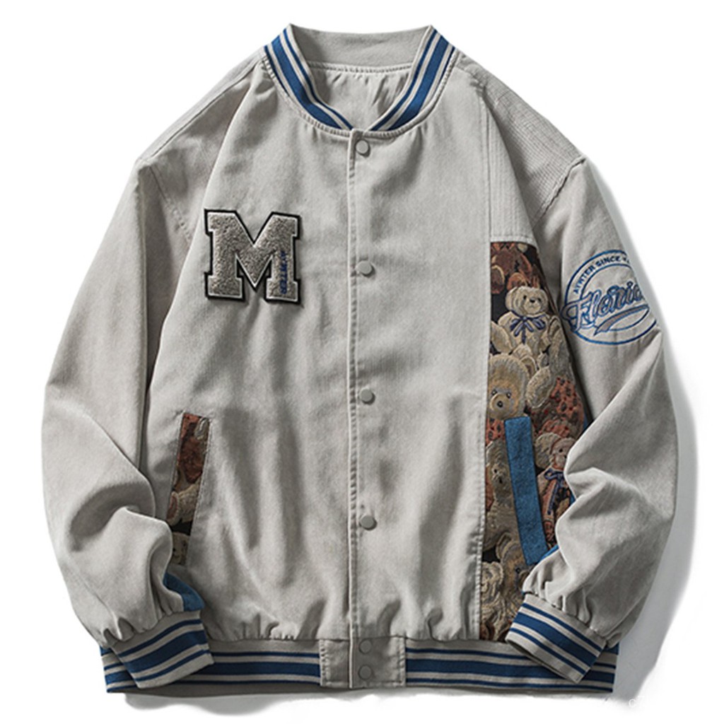 Streetwear Varsity Jackets Bomber Jacket Men Baseball Coats Furry Bone Patchwork Color BlockLACIBLE