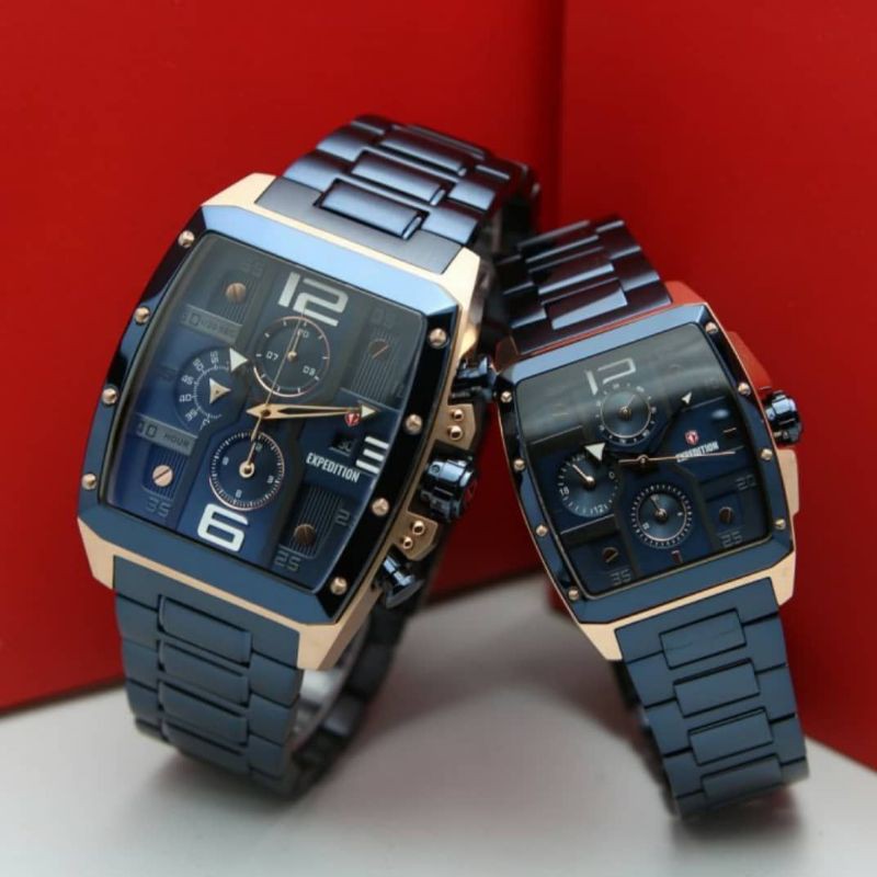 Jam Tangan Couple Expedition E6636 Blue / Rose Gold Original
