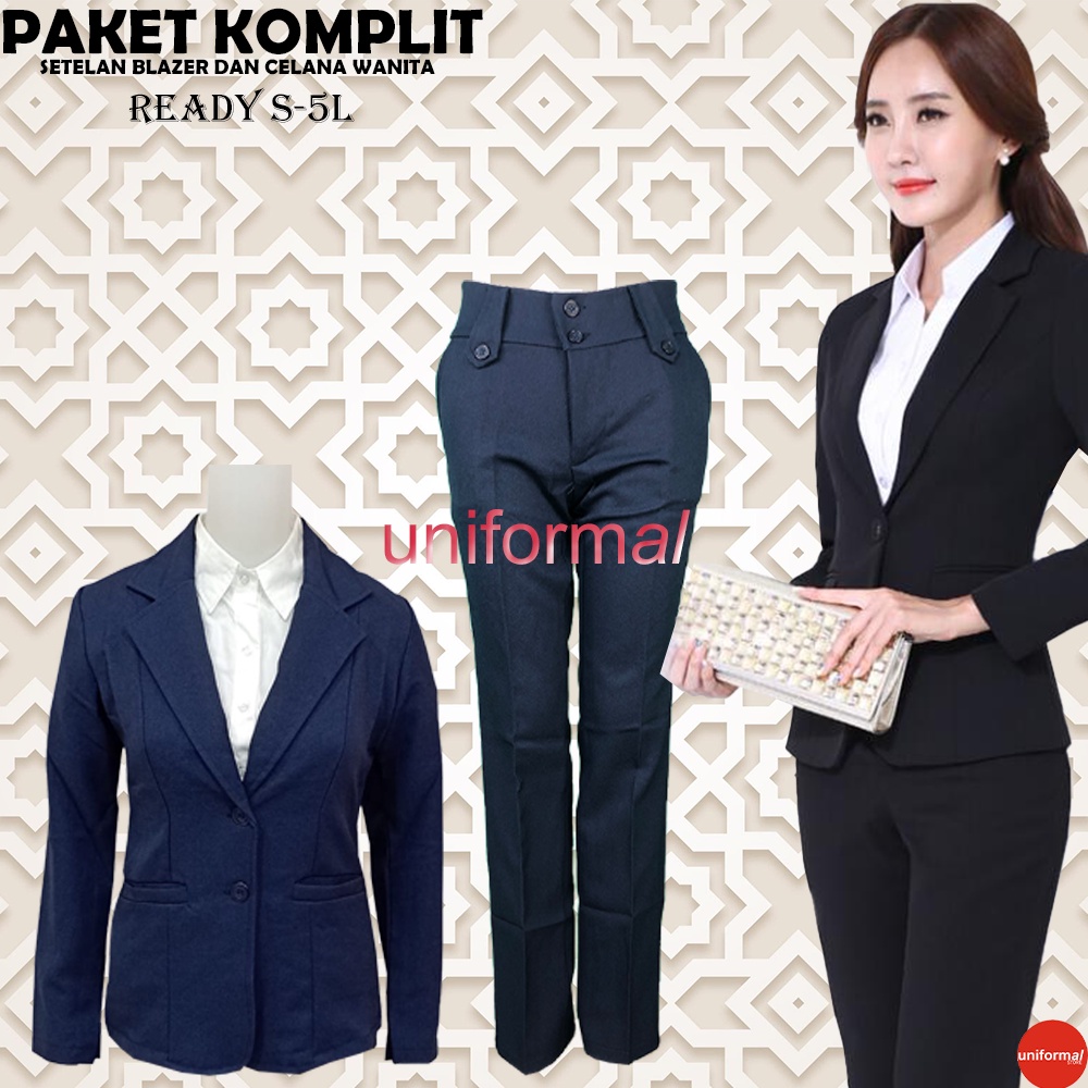 SETELAN BLAZER CELANA WANITA / PAKET JAS BLEZER CELANA CEWEK / STELAN FASHION KERJA MURAH / UKURAN S-5L / FORMAL / KANTOR / KANTORAN / WISUDA / PNS / GURU / NIKAHAN / SKRIPSI / KULIAH /  PREMIUM / BAHAN GABARDINE / KATUN / SERAGAM BAHAN