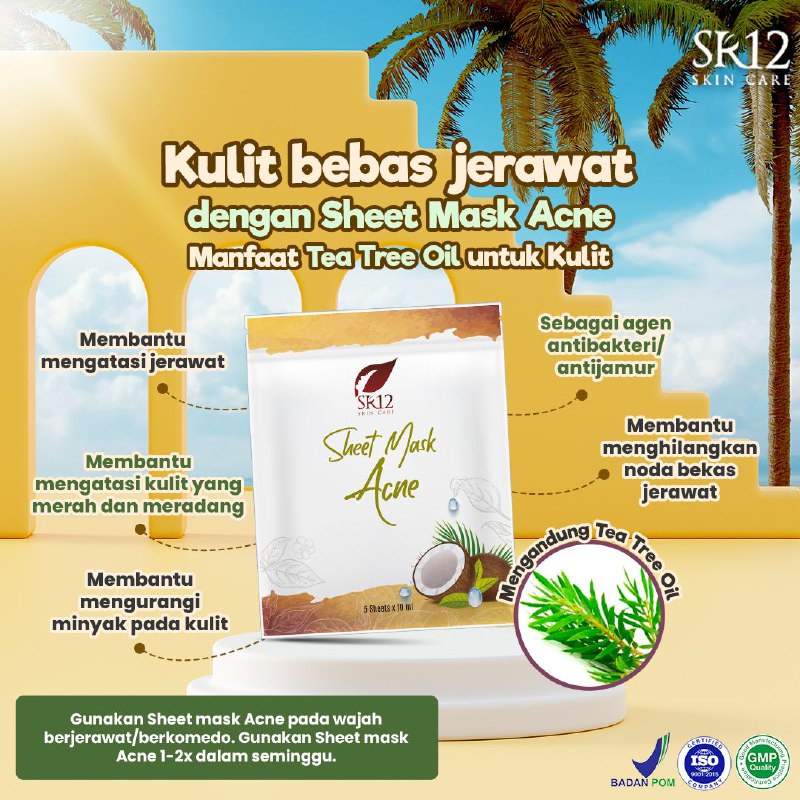 SHEET MASK ACNE SR12 BPOM | MASKER JERAWAT PREMIUM | MASKER WAJAH PENGHILANG JERAWAT ORIGINAL