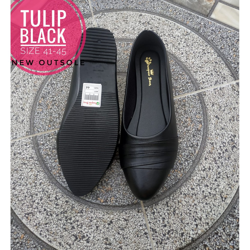 SEPATU WANITA  FLAT SHOES  TULIP BLACK BIG SIZE 41 42  43 44 