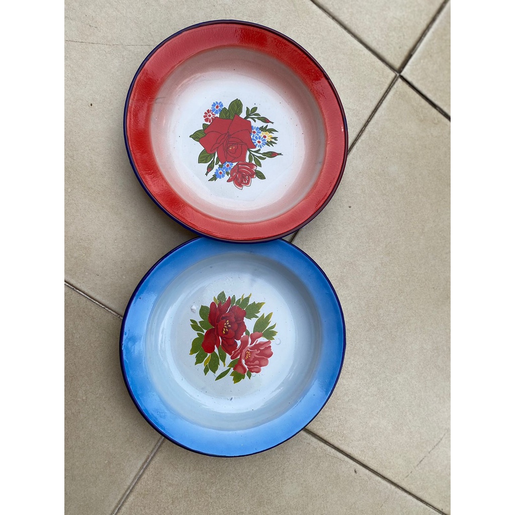 Piring Enamel 14 CM 20 CM 22 CM  / Kaleng Seng / Kembangan / Jadul / Vintage / Kuno