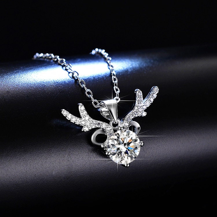 925 perak murni Forest Little Antlers Berlian mewah Klavikula liontin kalung untuk wanita Moissanite gaya Korea perhiasan fashion sederhana