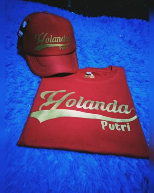 Paket kaos dan topi untuk anak anak custom NAMA ANAK cotton combed 30s kaos standart distro