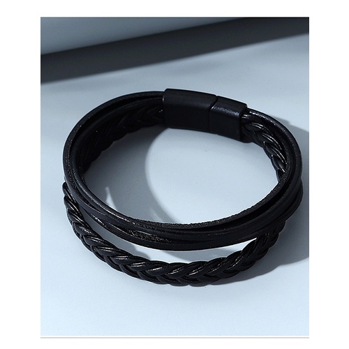 LRC Gelang Tangan Fashion Black Leather Braided Alloy Y65194