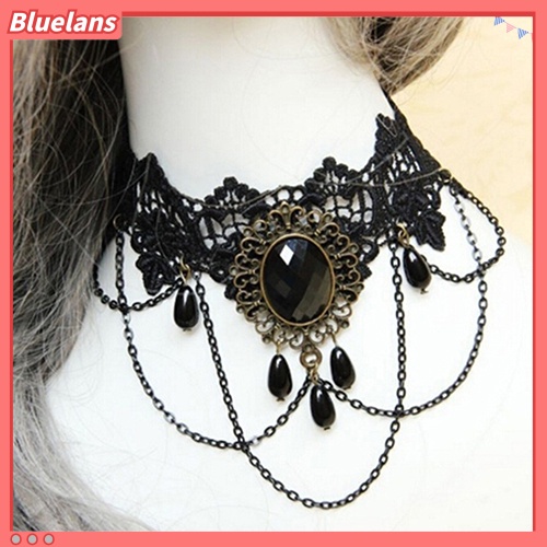 Bluelans Women Retro Gothic Black Chokers Lace Hollow Chain Collar Fashion Necklace