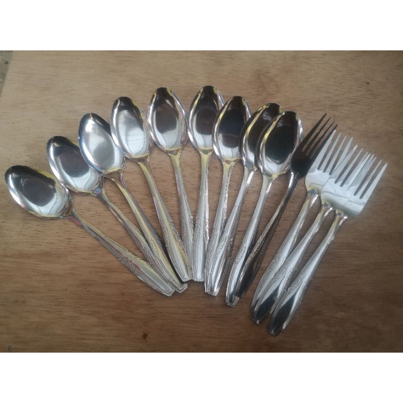 Sendok Garpu garbu alat makan makanan mie stainless steel awet Lusinan Grosir isi 12-Sendok 8 Garpu 4