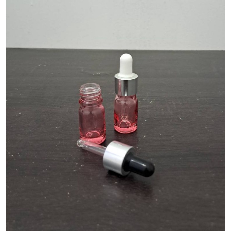 botol pipet kaca 5ml bening pink ring silver / botol serum 5ml tebal