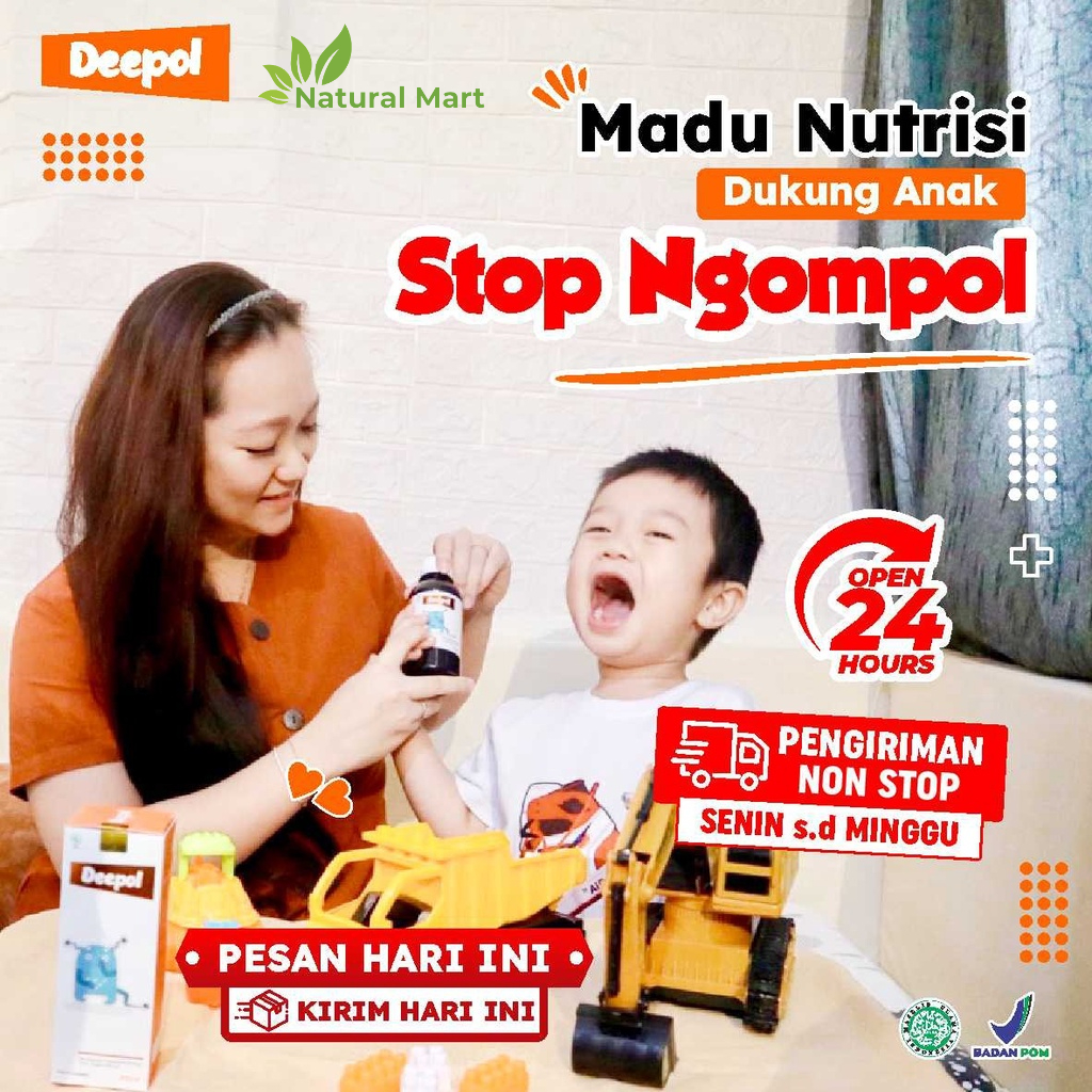 Deepol - Depol 100% Original Madu Anti Ngompol Ompol &amp; Perlancar Saluran Pencernaan Anti Kembung &amp; Sembelit Anak &amp; Bayi Isi 200ml