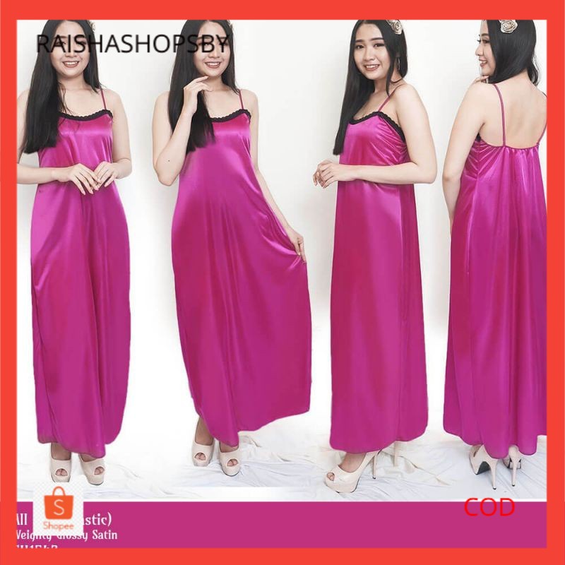 Daster wanita sexy panjang baju tidur satin allsize ungu 1542VDR