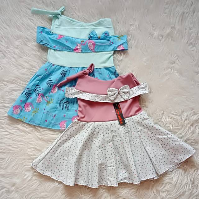 BAJU PAKAIAN DRESS ANAK BAYI PEREMPUAN MINI DRESS ANAK CEWEK TALI SATU HOME DRESS ANAK CEWE