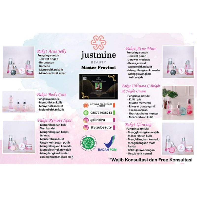 JUSTMINE Beauty Glowing Skincare Bpom Paket Glowing Acne Jelly Acne More Removespot | Skin Care-2
