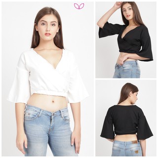 Pluffyschoice Alexa Crop  Top  Baju  Pergi Crepe Wanita 