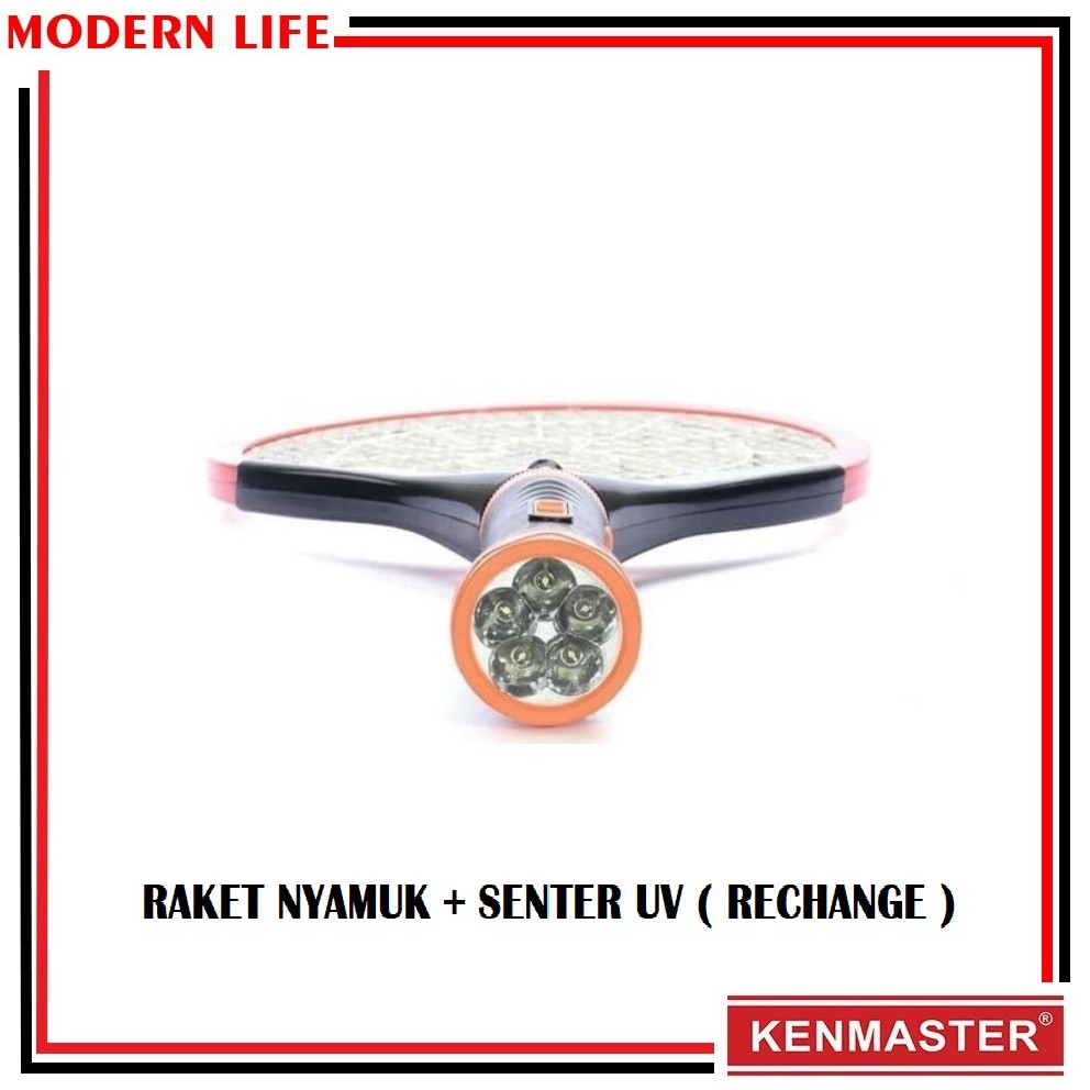 Raket Nyamuk + Lampu Senter UV Recharge Kenmaster