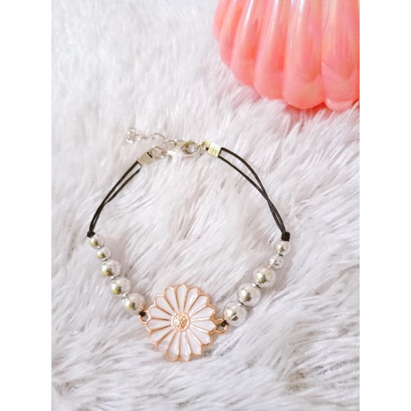 TERMURAH COD Gelang wanita import Charm Bunga Simple Unik Aksen Tali Silver