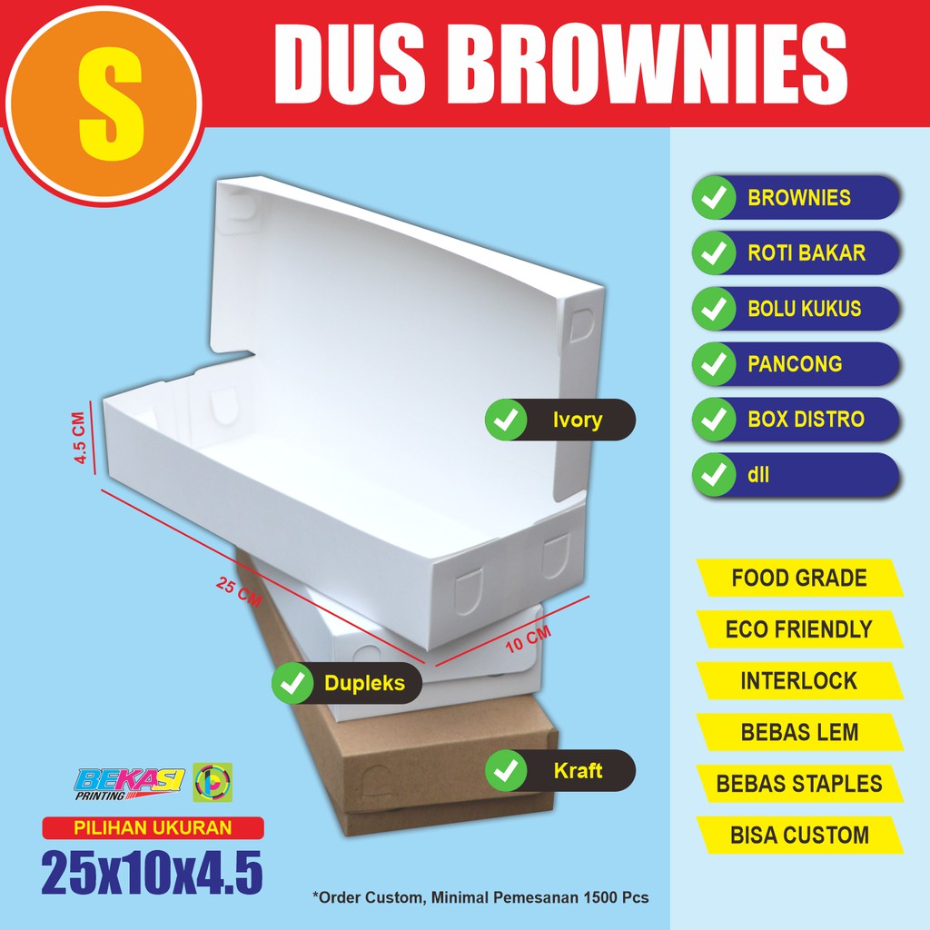 BR45 Kotak Kemasan Brownies Dus Roti Box Kue Roll Bolu Kukus Uk. 30x10x4.5 | 25x10x4.5 cm POLOS