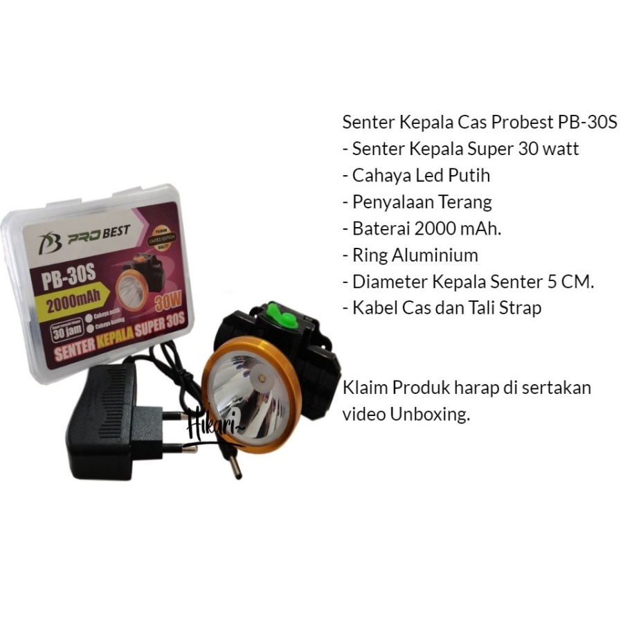 Barangunik2021-Senter Kepala Probest 30 Watt PB-30S - Cahayakuning