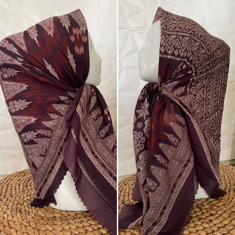 Jilbab Voal Segi Empat Motif Songket Printing