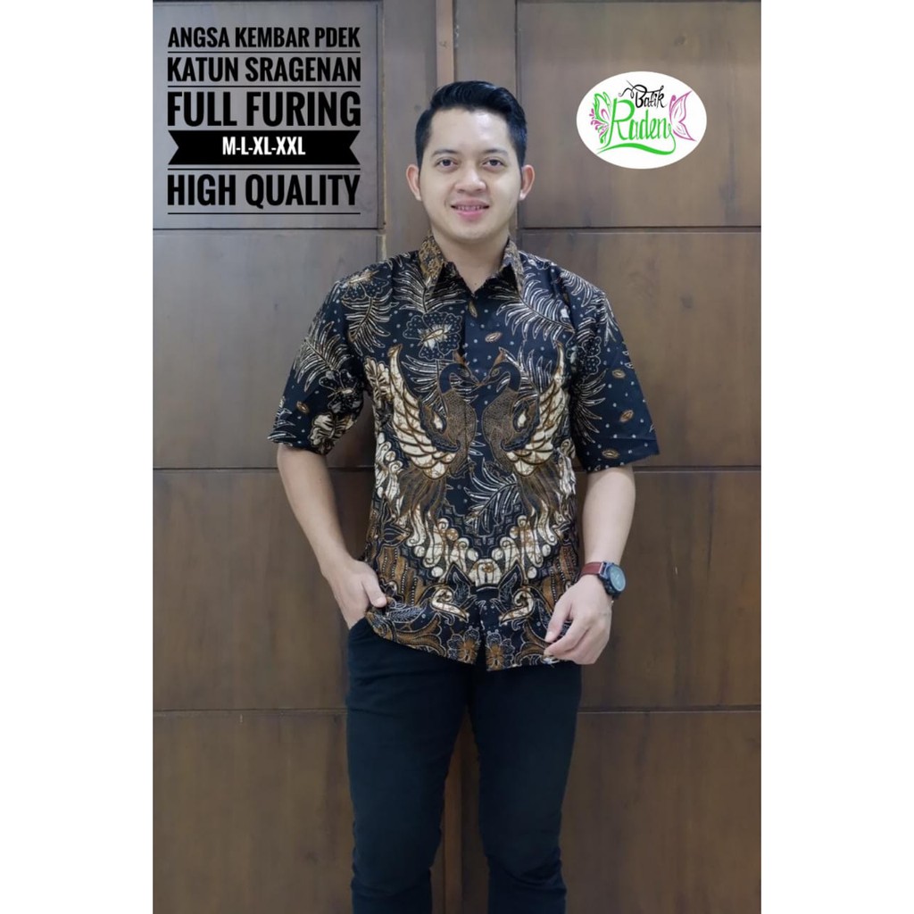 ANGSA KEMBAR Kemeja Batik Pria Full Furing Katun Sragenan