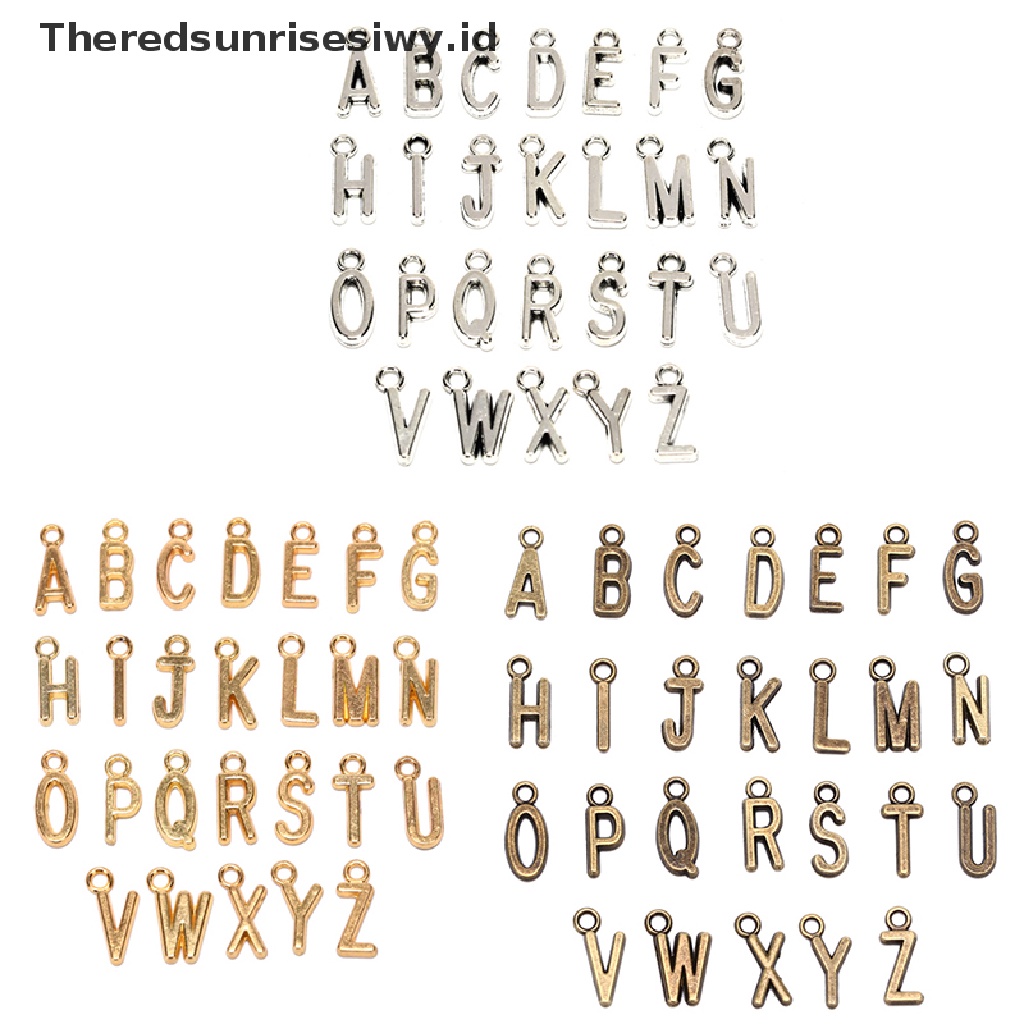 (Theredsunrisesiwy.Id) 26pcs Liontin Huruf Alfabet A-Z Warna Silver / Gold Untuk Diy Perhiasan Charms