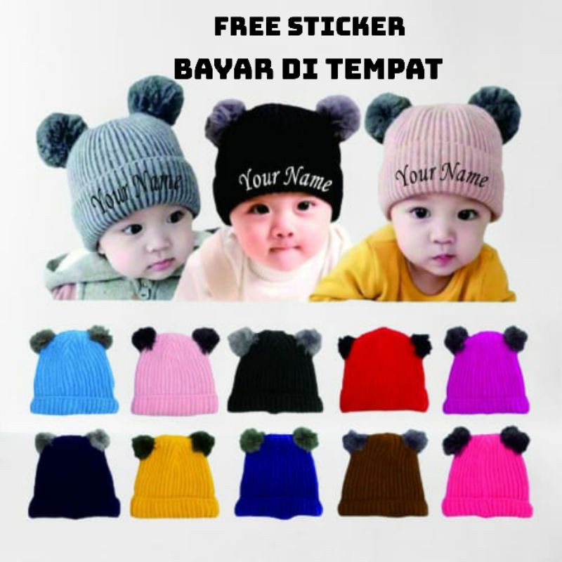 KUPLUK ANAK POMPOM GRATIS BORDIR NAMA | Kupluk Bayi | Topi Bayi | BORDIR NAMA SUKA SUKA