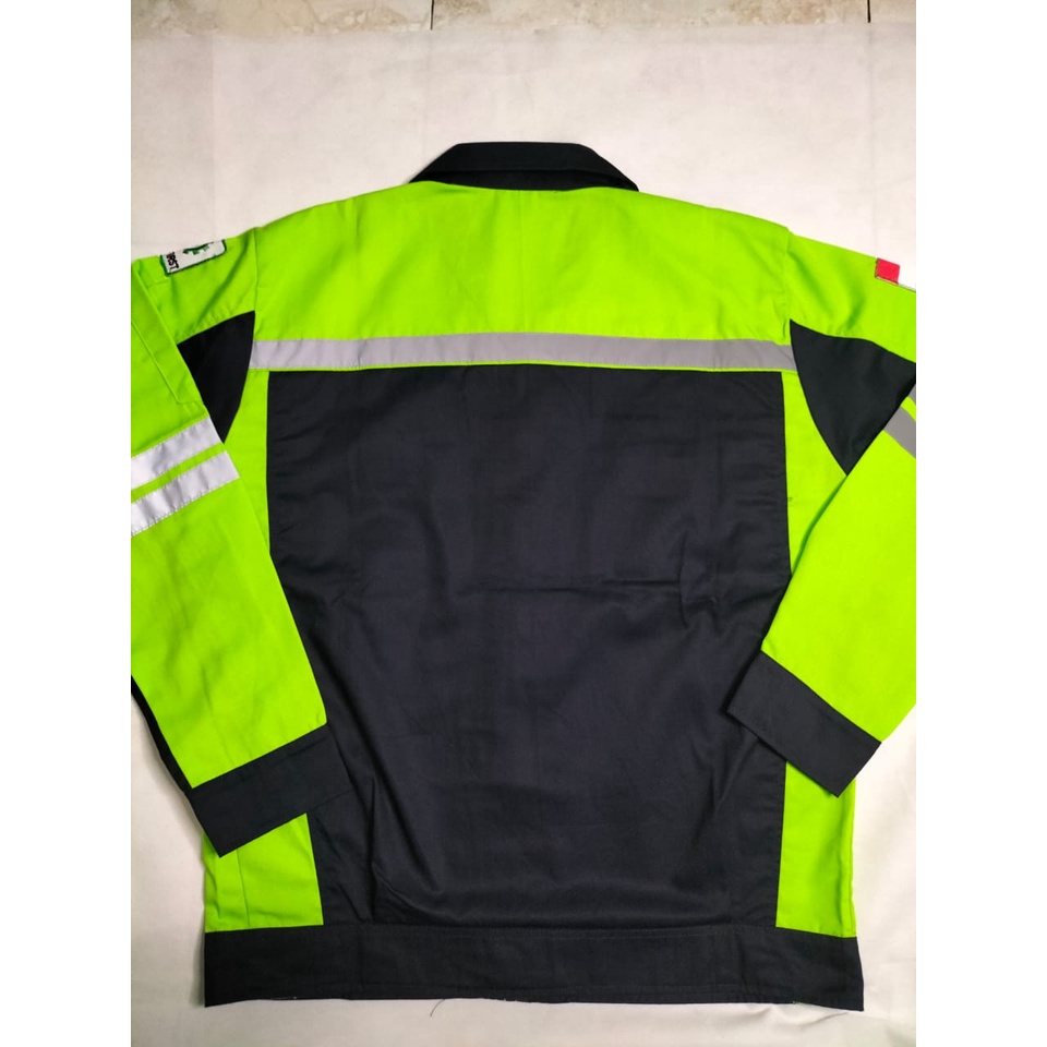 Atasan Wearpack Semi Jacket | Baju Safety Navy - Hijau Stabilo