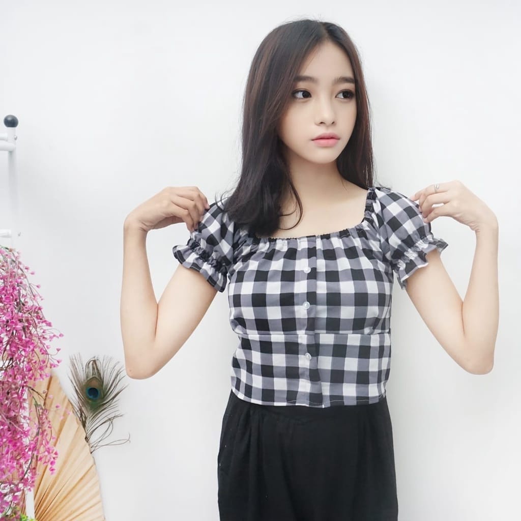 EN-BLOUSE MERLIE BALON KOTAK HITAM/ATASAN WANITA TERBARU/BLOUSE WANITA/KOREAN