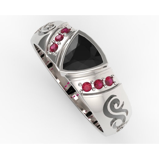 Wanita gaya baru 925 cincin batu permata merah dan hitam perak