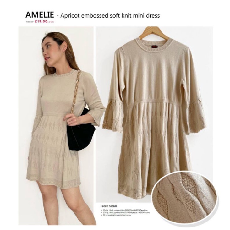 Ameli* CREAM soft knit mini dres