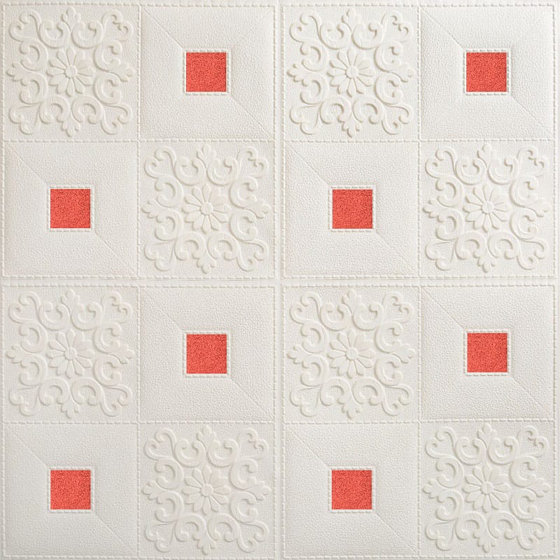 [BISA COD] Wallpaper Dinding Stiker Wallfoam 3D Sticker Dekorasi Kamar Rumah Murah Motif Batik-Putih Merah