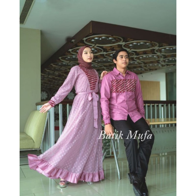 Baju batik couple Gamis AYUMA Baju Lebaran gamis modern set baju untuk seragam keluarga