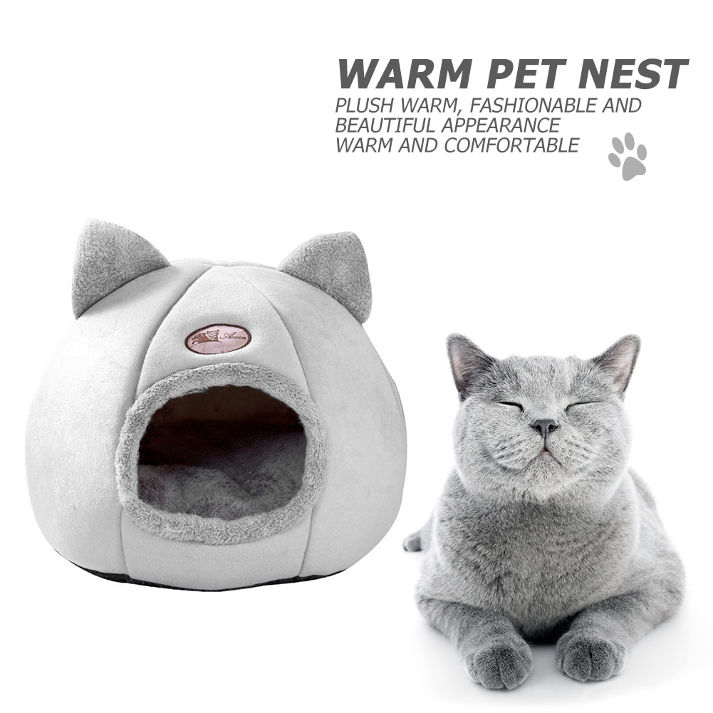 Tempat Tidur Kucing Tenda suasana nyaman auto tidur pulas merasa aman empuk tertutup kucing Hewan Peliharaan Kucing Cat House Tent Size M Rumah kucing peliharaan kesayangan Cute Pet Dog Cat House Foldable Kennel Winter Warm Nest Soft Comfortable Animal