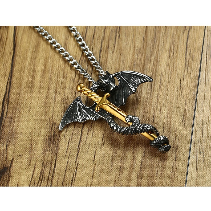 Kalung Cowok Pria bahan titanium cocok hadiah trend masa kini KC012 golok naga