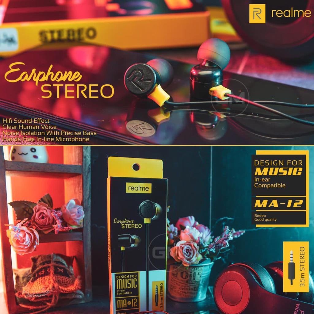 Hf Headset REALME MA12 Magnet Suara Jernih Packing Import