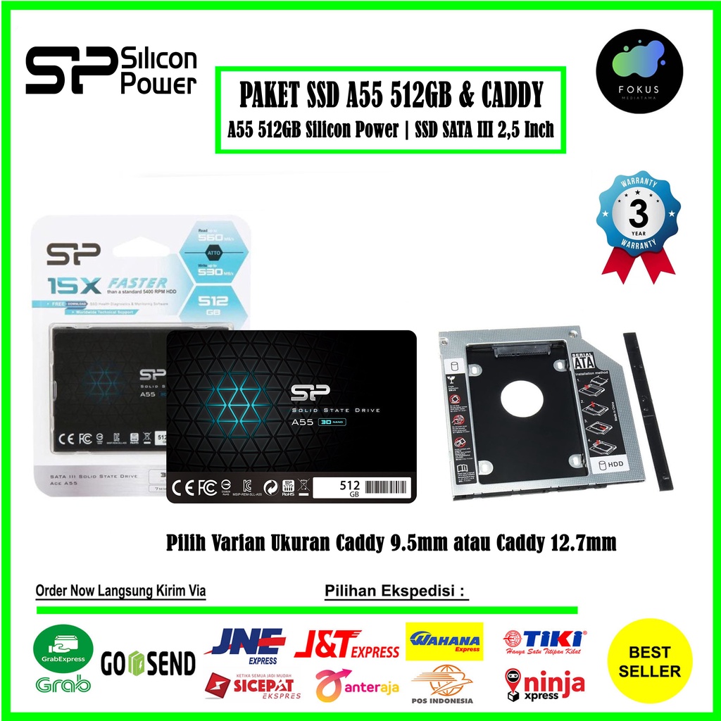 PAKET SSD DAN CADDY Silicon Power ACE A55 512GB SATA III 2.5&quot; 3D TLC