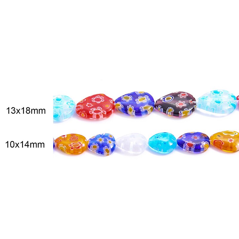 10x14mm/13x18cm 21-27 Pcs Warna Campuran Datar Tear Drop Bentuk Bunga Pola Kaca Lampwork Longgar Kerajinan Manik-manik Untuk Aksesoris Pembuatan Perhiasan Liontin DIY