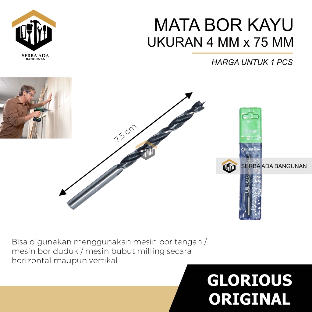 Mata Bor Kayu Glorious 3mm 4mm 5mm 6mm 8mm 10mm 12mm Termurah