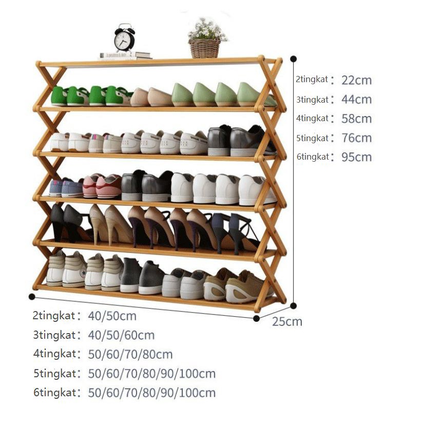 5 Tingkat Rak Sepatu Kayu Susun Tempat Sepatu Sendal Lipat Minimalis Rak Kayu Serbaguna 70X25X76CM